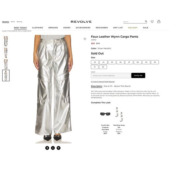 AFRM Faux Leather Wynn Cargo Pants in Silver Metallic - Picture 13 of 13